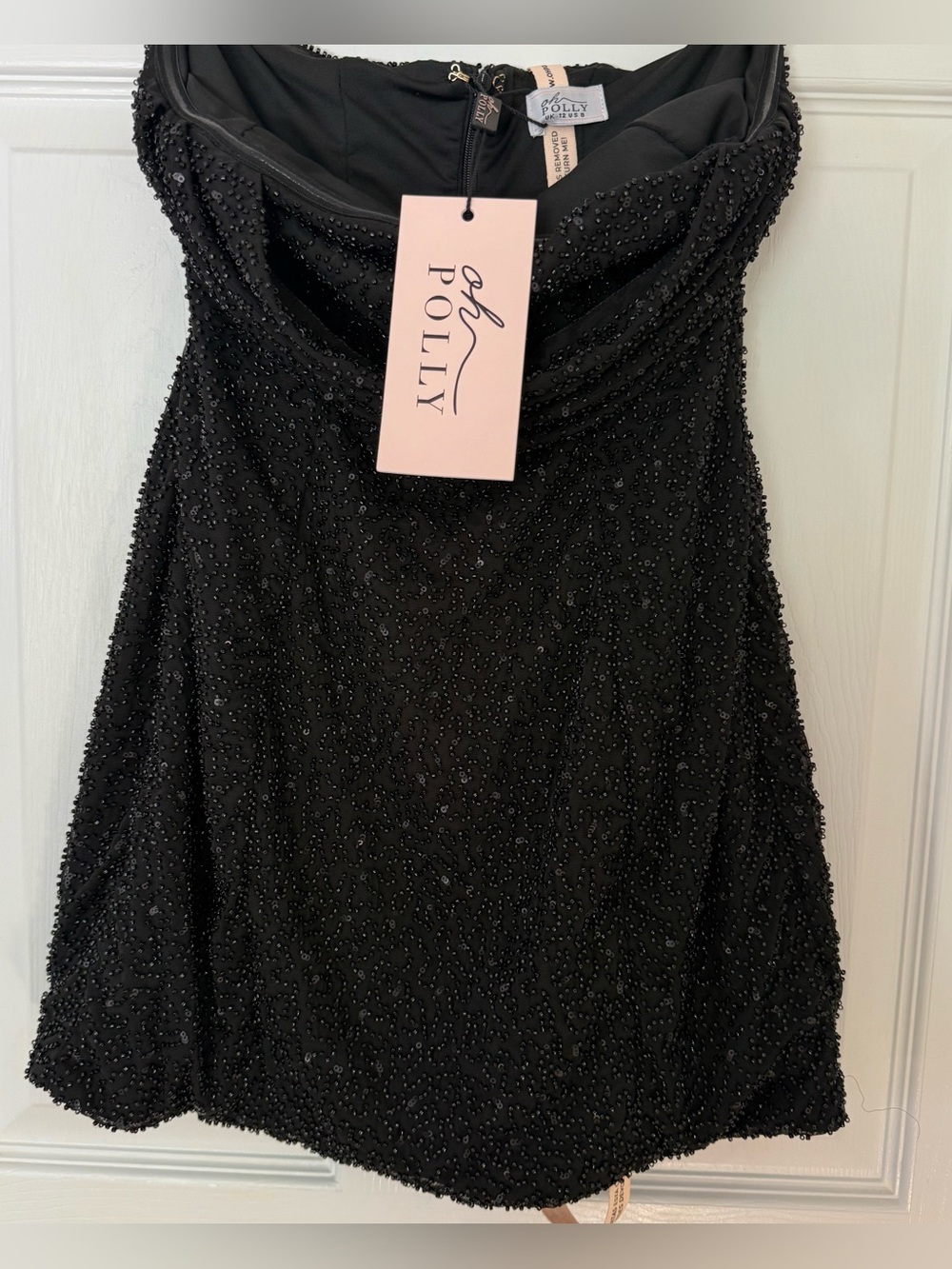 NWT Oh Polly Black Beaded Sequin Strapless Mini Dress Sz 8
